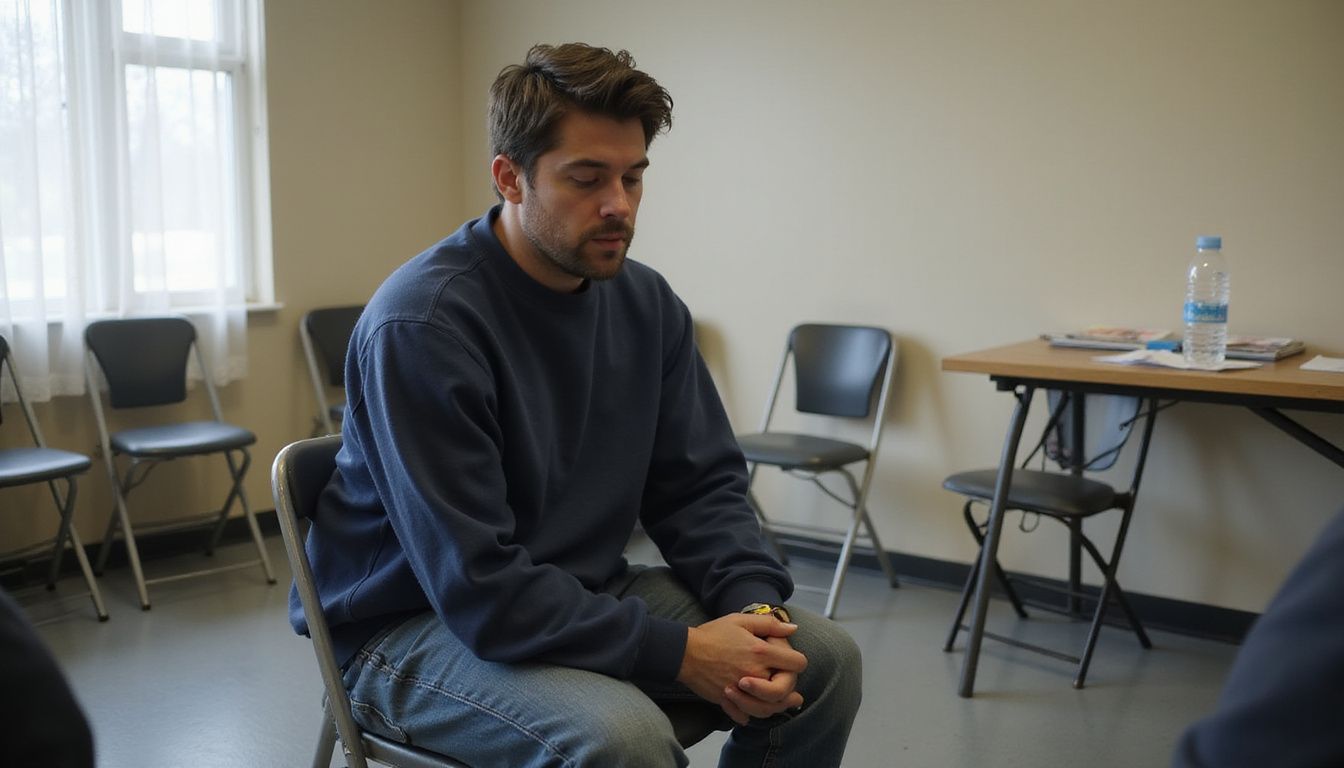 A first-time DUI offender reflects during a community counseling session. A first-time DUI offender reflects during a community counseling session.