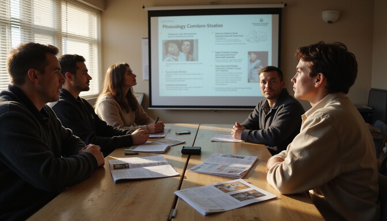 A classroom scene features adults learning about alcohol's effects on driving. A classroom scene features adults learning about alcohol's effects on driving.