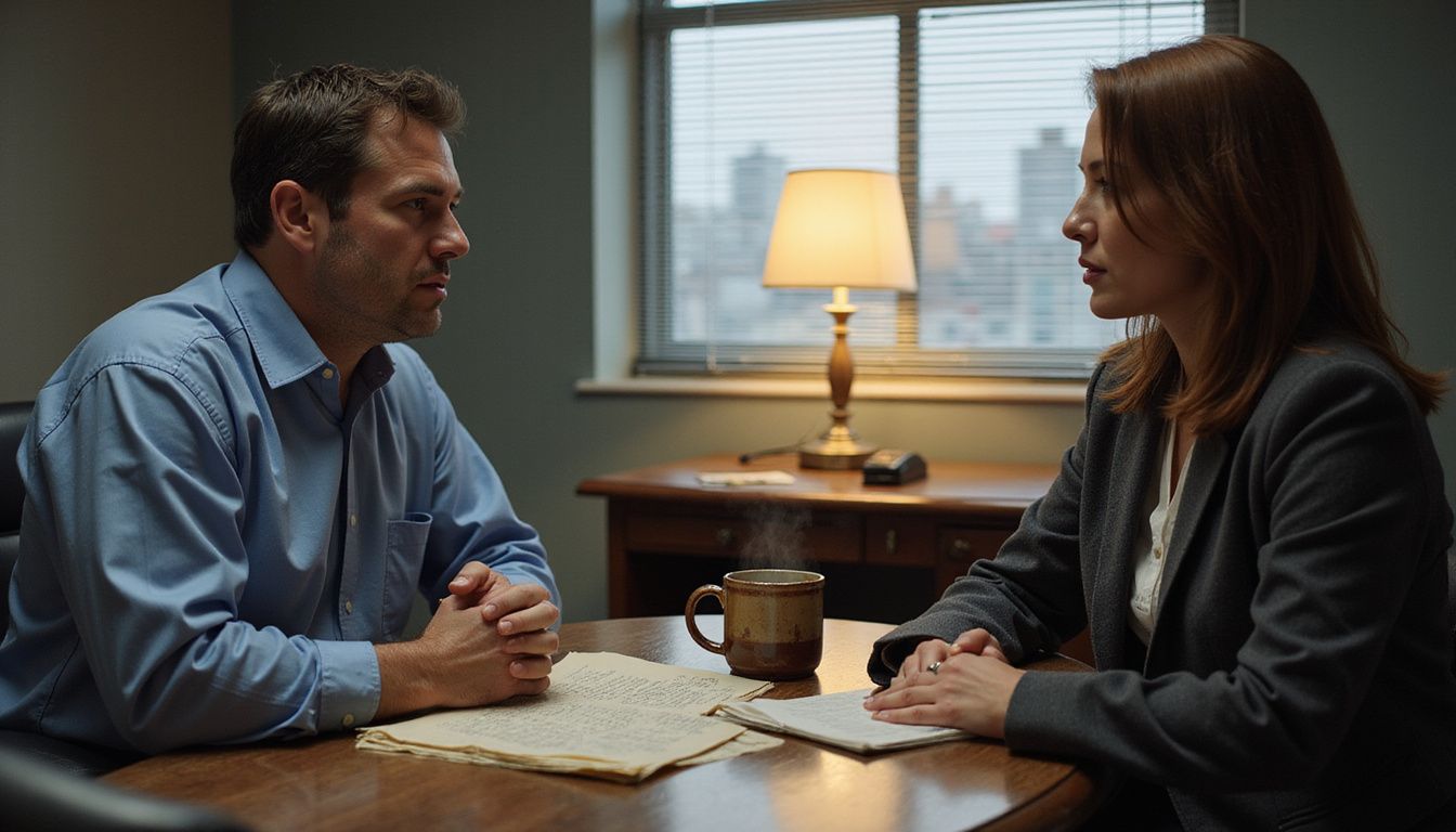 A man consults with his defense attorney about a DUI case.